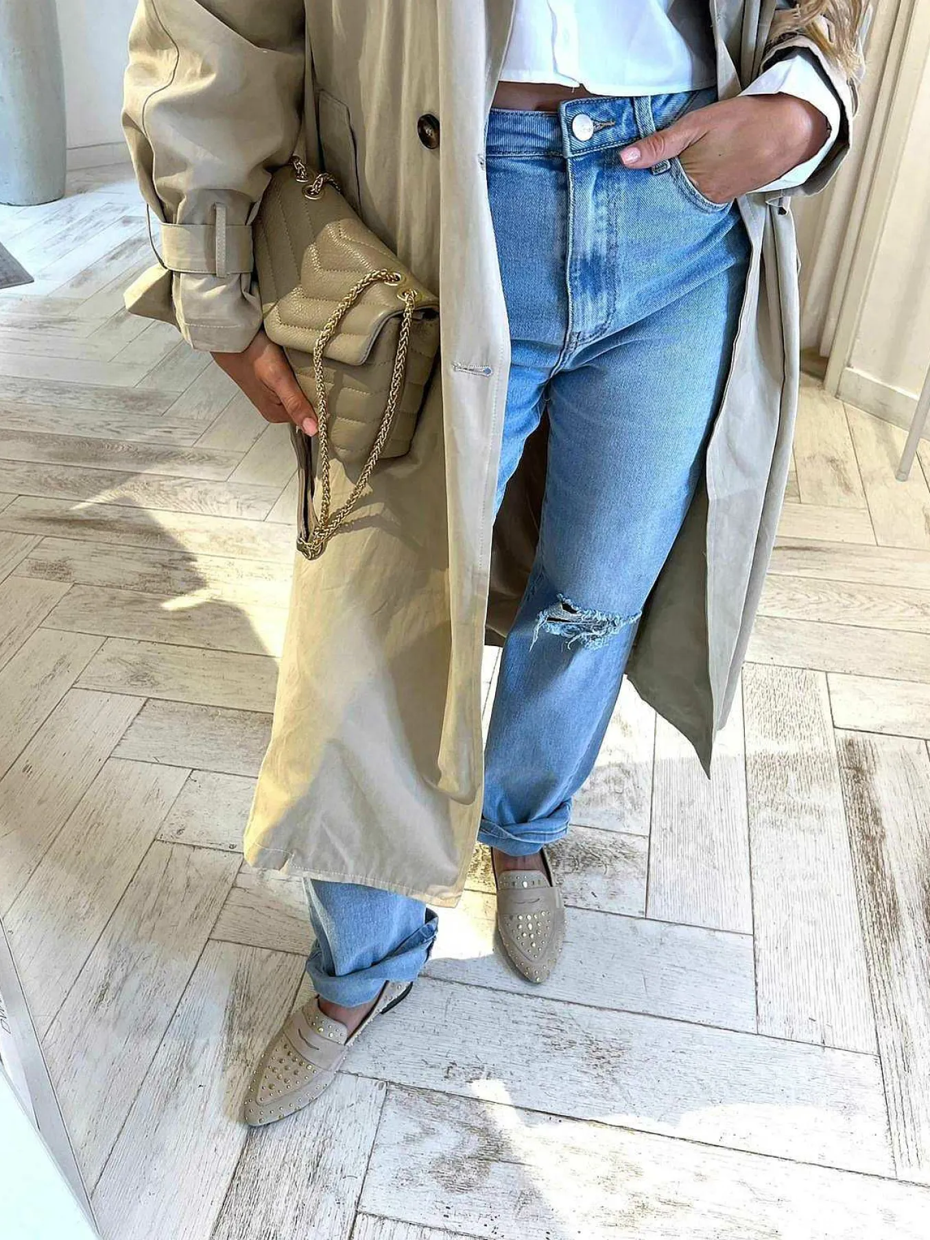 Cheap Babouche Loafers All Over Studs Beige Loafers