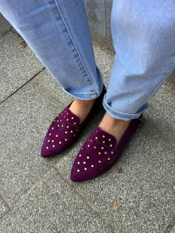 Cheap Babouche Loafers Studs Dark Purple Loafers