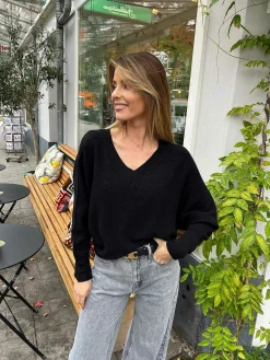 Cheap Basic V-Neck Sweater Black Truien