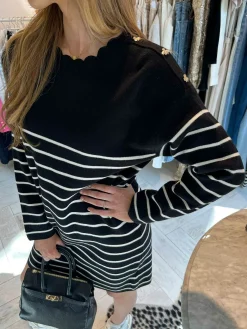 Cheap Bee Stripe Sweater Dress Black Jurken