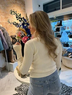 Shop Big Ribbed Col Top Light Beige Tops & Blousjes