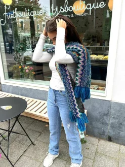 Flash Sale Big Zigzag Scarf Blue Mutsen & Sjaals