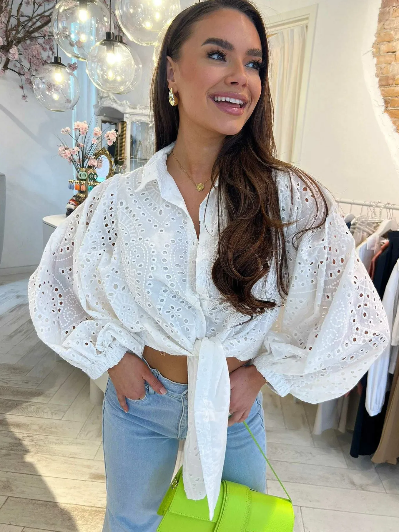 New Bodhi Cropped Broderie Blouse White Tops & Blousjes