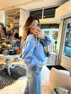 Outlet Bow Cropped Blouse Baby Blue Tops & Blousjes