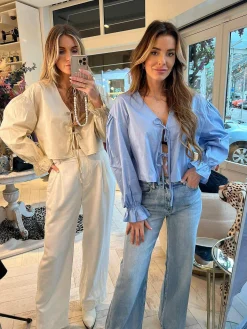 Outlet Bow Cropped Blouse Beige Tops & Blousjes