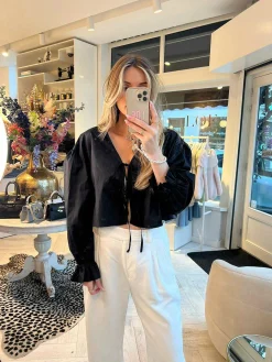 Online Bow Cropped Blouse Black Tops & Blousjes