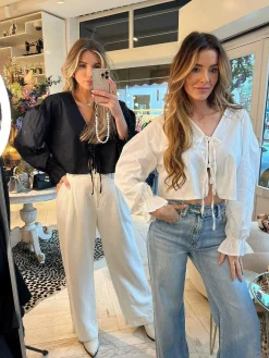 Outlet Bow Cropped Blouse White Tops & Blousjes