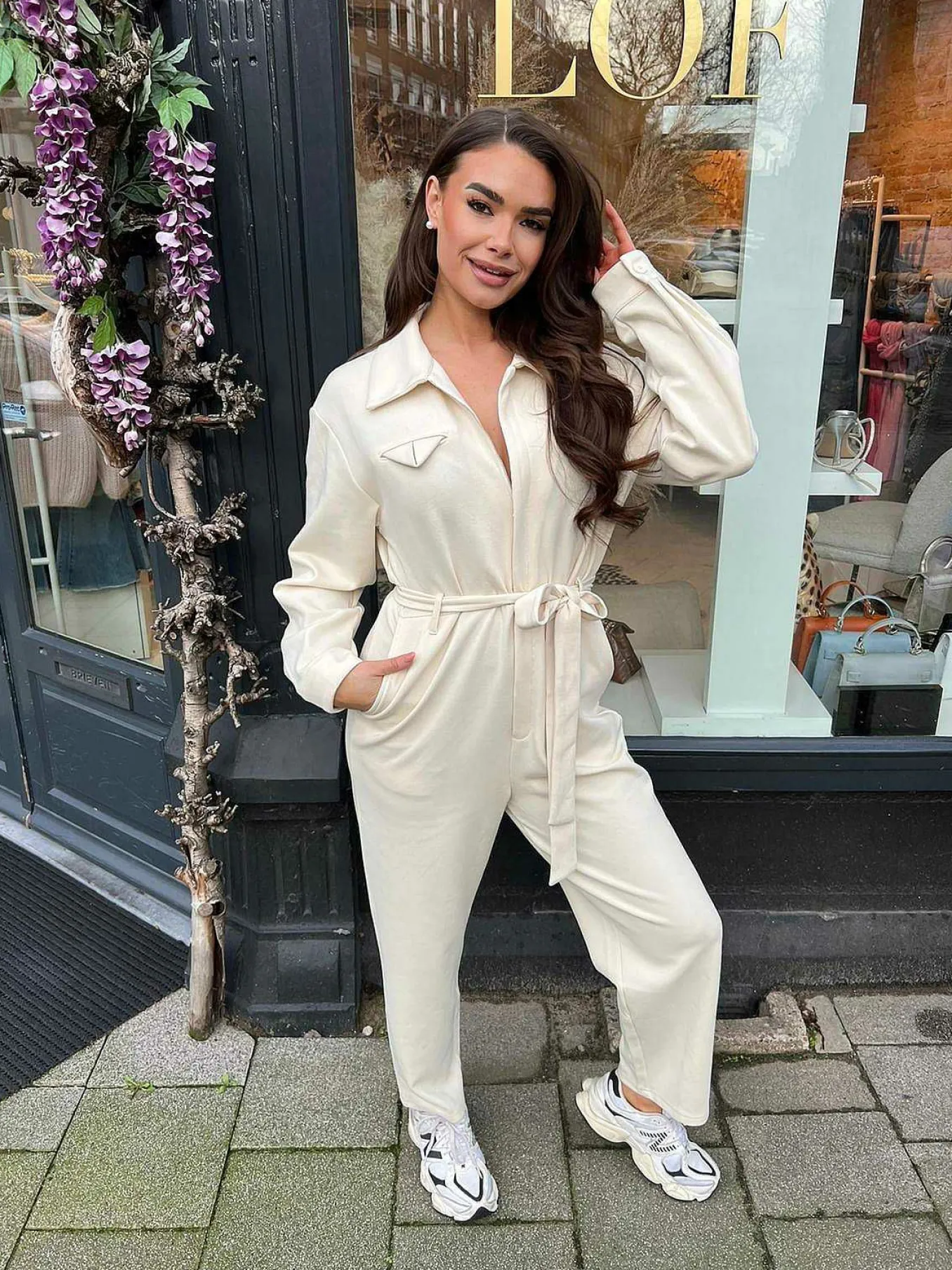 Shop Carli Comfy Jumpsuit Light Beige Jumpsuits