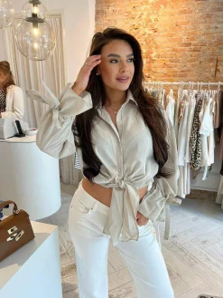 Shop Charlie Cropped Blouse Beige Tops & Blousjes