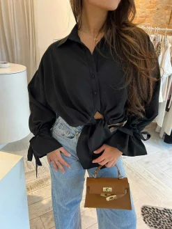 Shop Charlie Cropped Blouse Black Tops & Blousjes