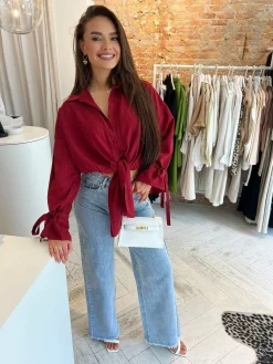 Hot Charlie Cropped Blouse Bordeaux Tops & Blousjes