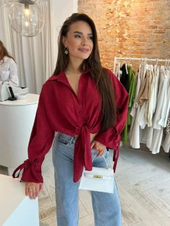 Hot Charlie Cropped Blouse Bordeaux Tops & Blousjes
