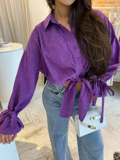 New Charlie Cropped Blouse Purple Tops & Blousjes