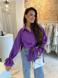 New Charlie Cropped Blouse Purple Tops & Blousjes
