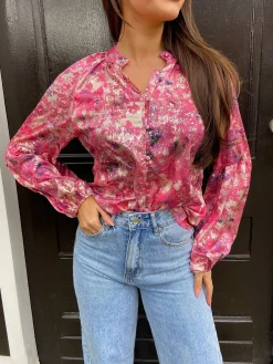 Cheap Chiara Pattern Blouse Pink & Gold Tops & Blousjes