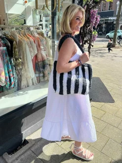 Discount Cote D'Azur Beach Bag Off White & Navy Tassen