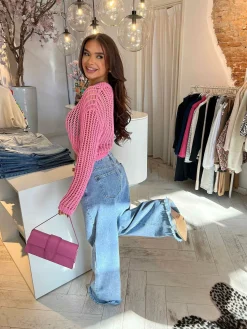 New Crochet Knit Top Pink Tops & Blousjes