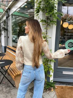 Discount Cropped Knitted Sequin Sweater Beige & Off White Truien