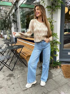 Discount Cropped Knitted Sequin Sweater Beige & Off White Truien