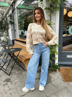 Discount Cropped Knitted Sequin Sweater Beige & Off White Truien