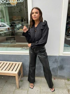 New Daphne Ruffle Blouse Black Tops & Blousjes