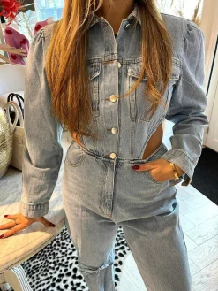 Discount Denim Cut Out Jumpsuit Blue Jumpsuits