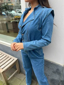 Outlet Denim Long Sleeve Jumpsuit Jumpsuits