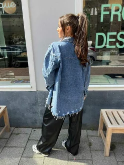 Cheap Destroyed Denim Blouse Blue Jassen