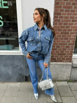 Cheap Destroyed Denim Blouse Blue Jassen