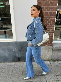 Cheap Destroyed Denim Blouse Blue Jassen