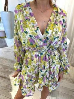 Clearance Ella Ruffle Dress Lime Jurken