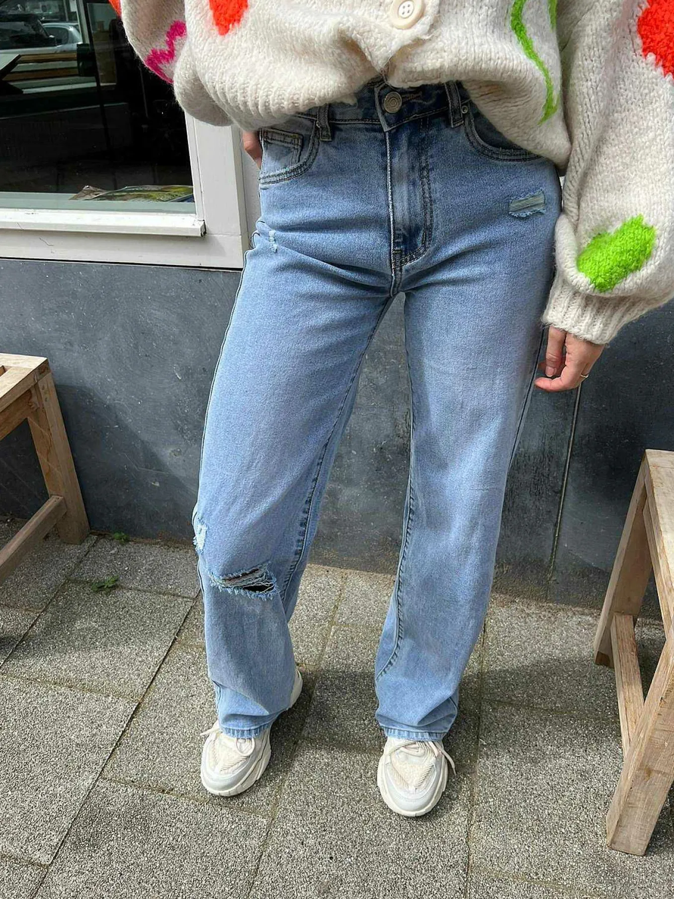 Best Elly Straight Fit Ribbed Knee Jeans Broeken