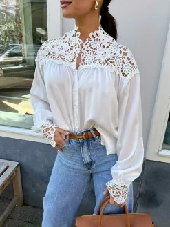 Cheap Emily Lace Blouse White Tops & Blousjes