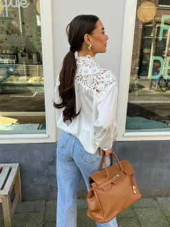 Cheap Emily Lace Blouse White Tops & Blousjes
