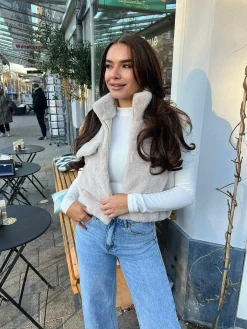 Cheap Faux Fur Gilet Beige Gilets