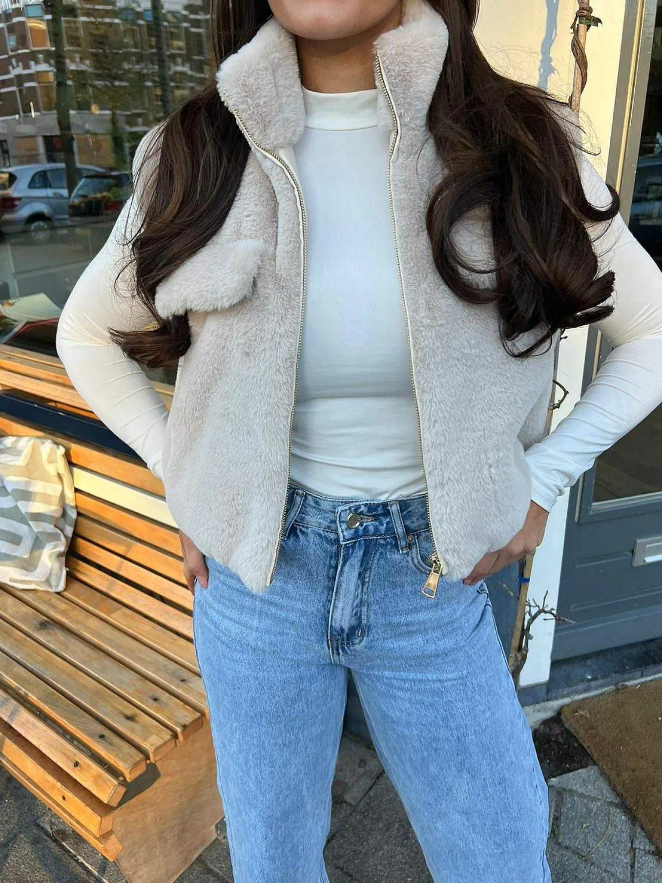 Cheap Faux Fur Gilet Beige Gilets