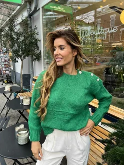 Hot Fenna Diamond Button Sweater Green Truien