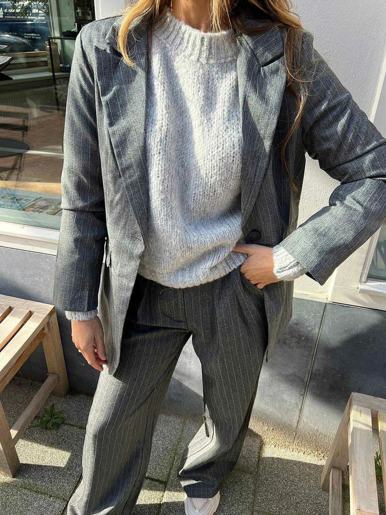 Outlet Fenna Pinstripe Blazer Dark Grey Blazers