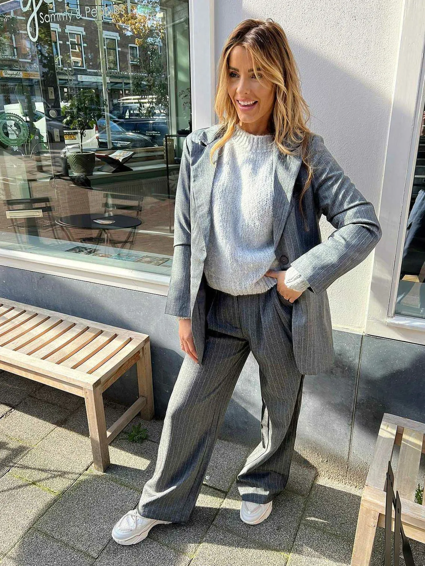 Outlet Fenna Pinstripe Blazer Dark Grey Blazers