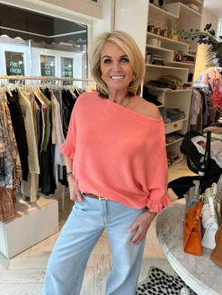 Discount Fien Short Sleeve Ruffle Top Coral Tops & Blousjes