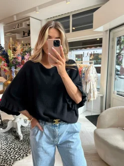 Fashion Fien Short Sleeve Ruffle Top Black Tops & Blousjes