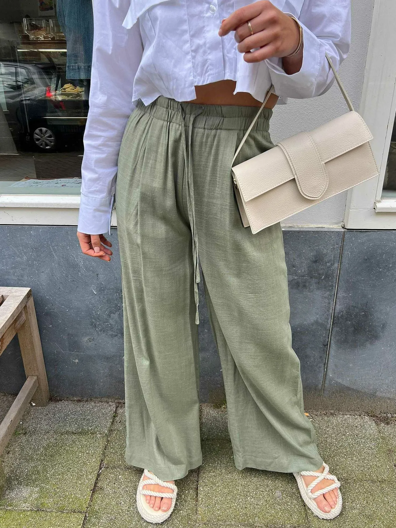 Sale Hailey Linen Pants Army Broeken