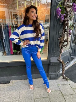 Best High Waist Leatherlook Split Pants Kobalt Broeken