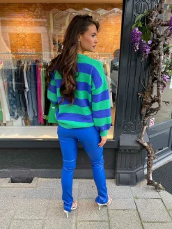 Best High Waist Leatherlook Split Pants Kobalt Broeken