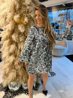 Outlet Jada Sequin Bow Dress Silver Jurken