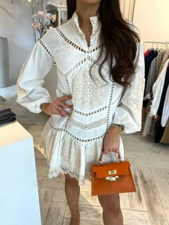 Cheap Jade Broderie Dress Beige Jurken