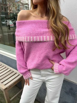 Discount Julia Off Shoulder Sweater Pink Truien