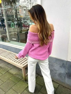 Discount Julia Off Shoulder Sweater Pink Truien