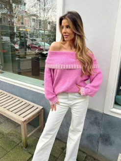 Discount Julia Off Shoulder Sweater Pink Truien