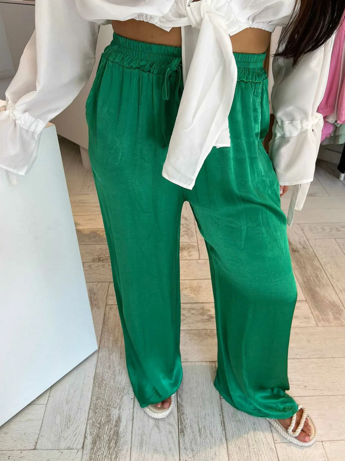 Online Julie Silky Pants Emerald Green Broeken